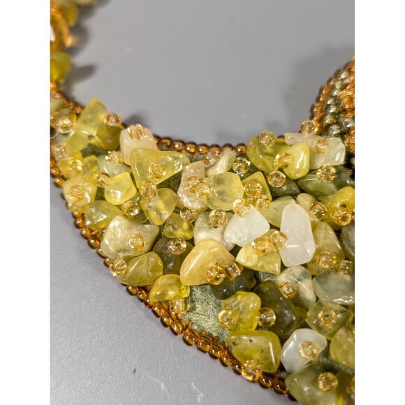 Artisan Green Stone Larve Oval Leather Back Collar Statement Necklace Boho Triba - Picture 13 of 15